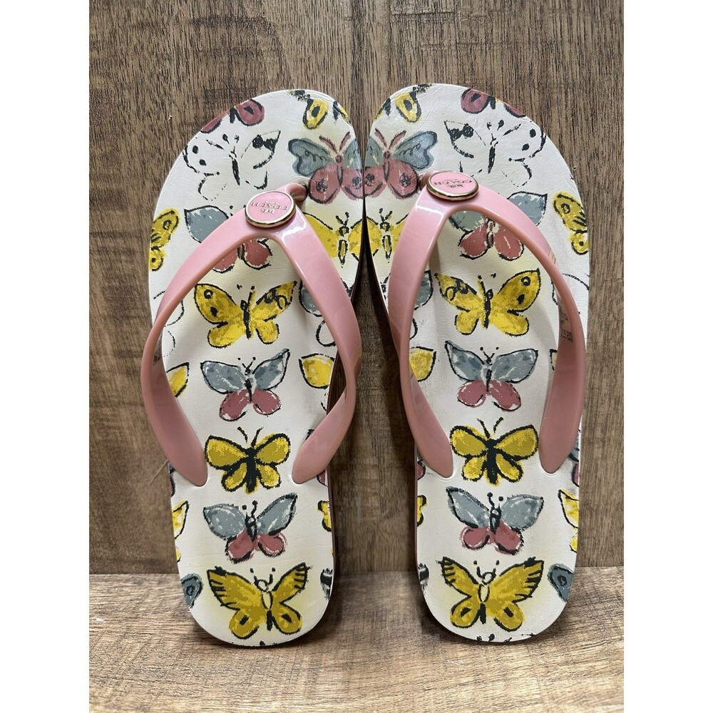 Coach women size 7B multicolor butterfly jelly flip flops